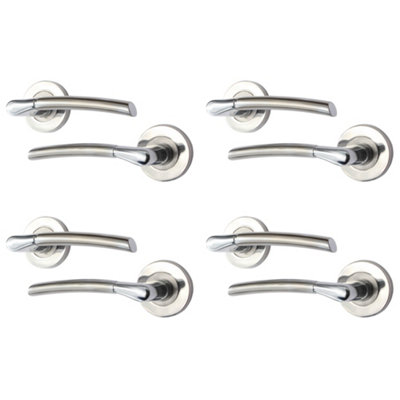 AFIT Chrome Door Handle With Satin Nickel Feature Lever for Internal Doors - Pack 4 - Boston Range