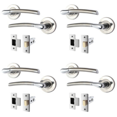 AFIT Chrome Door Handle With Satin Nickel Feature Lever for Internal Doors - Pack 4 - With 64mm Latch - Boston Range