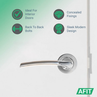 AFIT Chrome Door Handle With Satin Nickel Feature Lever for Internal Doors - Pack 4 - With 64mm Latch - Boston Range
