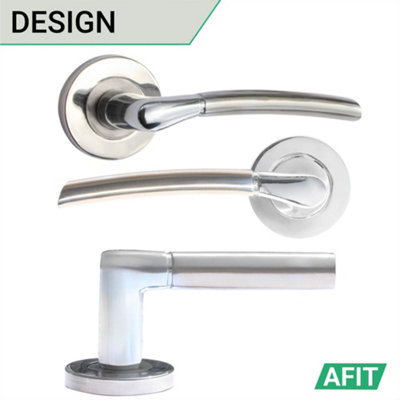 AFIT Chrome Door Handle With Satin Nickel Feature Lever for Internal Doors - Pack 4 - With 64mm Latch - Boston Range