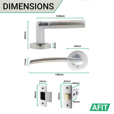 AFIT Chrome Door Handle With Satin Nickel Feature Lever for Internal Doors - Pack 4 - With 64mm Latch - Boston Range