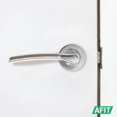 AFIT Chrome Door Handle With Satin Nickel Feature Lever for Internal Doors - Pack 4 - With 64mm Latch - Boston Range