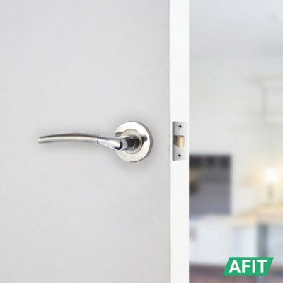 AFIT Chrome Door Handle With Satin Nickel Feature Lever for Internal Doors - Pack 4 - With 64mm Latch - Boston Range
