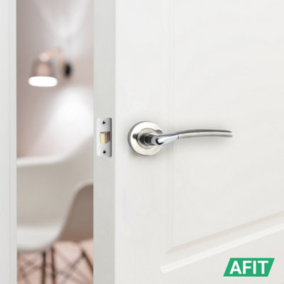 AFIT Chrome Door Handle With Satin Nickel Feature Lever for Internal Doors - Pack 4 - With 64mm Latch - Boston Range