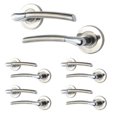AFIT Chrome Door Handle With Satin Nickel Feature Lever for Internal Doors - Pack 5 - Boston Range