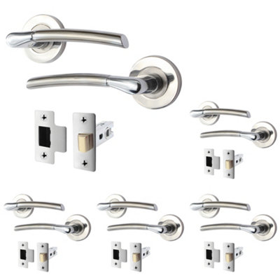 AFIT Chrome Door Handle With Satin Nickel Feature Lever for Internal Doors - Pack 5 - With 64mm Latch - Boston Range