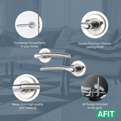 AFIT Chrome Door Handle With Satin Nickel Feature Lever for Internal Doors - Pack 6 - Boston Range