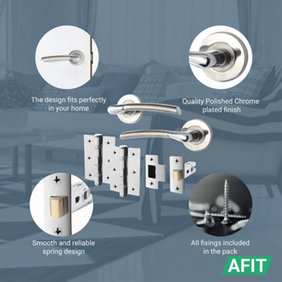 AFIT Chrome Door Handle With Satin Nickel Feature Lever for Internal Doors - Pack 6 - With 64mm Latch & 76mm Hinges - Boston Range