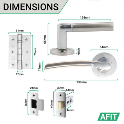 AFIT Chrome Door Handle With Satin Nickel Feature Lever for Internal Doors - Pack 6 - With 64mm Latch & 76mm Hinges - Boston Range