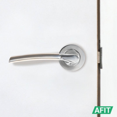 AFIT Chrome Door Handle With Satin Nickel Feature Lever for Internal Doors - Pack 6 - With 64mm Latch & 76mm Hinges - Boston Range