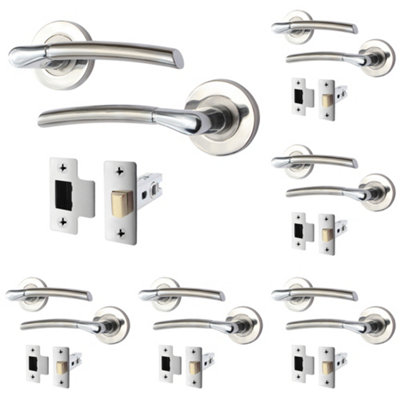 AFIT Chrome Door Handle With Satin Nickel Feature Lever for Internal Doors - Pack 6 - With 64mm Latch - Boston Range