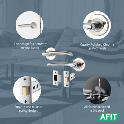 AFIT Chrome Door Handle With Satin Nickel Feature Lever for Internal Doors - Pack 6 - With 64mm Latch - Boston Range
