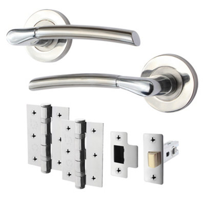 AFIT Chrome Door Handle With Satin Nickel Feature Lever for Internal Doors With 64mm Latch & 76mm Hinges - Boston Range