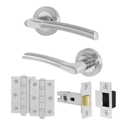 AFIT Chrome Door Handle With Satin Nickel Feature Lever for Internal Doors With 64mm Latch and 76mm Hinges Boston Range