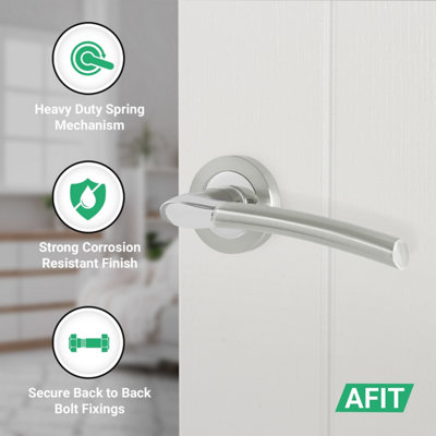 AFIT Chrome Door Handle With Satin Nickel Feature Lever for Internal Doors With 64mm Latch and 76mm Hinges Boston Range