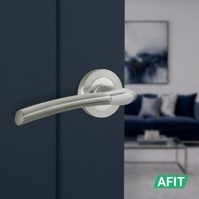 AFIT Chrome Door Handle With Satin Nickel Feature Lever for Internal Doors With 64mm Latch and 76mm Hinges Boston Range