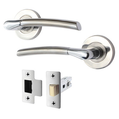 AFIT Chrome Door Handle With Satin Nickel Feature Lever for Internal Doors With 64mm Latch - Boston Range