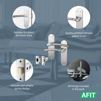 AFIT Chrome Door Handle With Satin Nickel Feature Lever Pack 3 Internal ...
