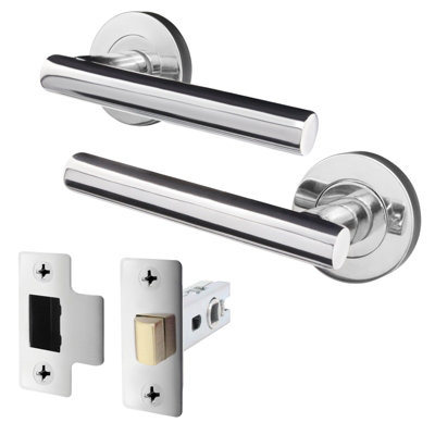 AFIT Chrome Door Handles Round Rose with Latch T-Bar 1 Pair Olvera Range Price Comparisons | Compare The Build
