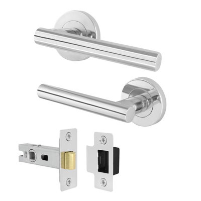 AFIT Chrome Door Handles Round Rose with Latch T-Bar 1 Pair Olvera Range