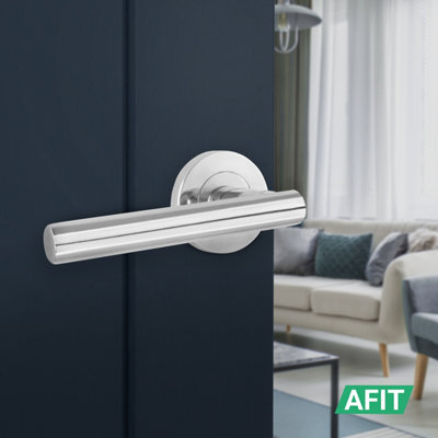 AFIT Chrome Door Handles Round Rose with Latch T-Bar 1 Pair Olvera Range