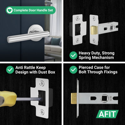 AFIT Chrome Door Handles Round Rose with Latch T-Bar 1 Pair Olvera Range