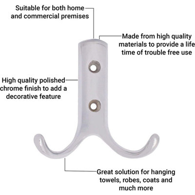 AFIT Chrome Double Twin Robe Hook Coat Hook Modern - 70mm - Pack of 2