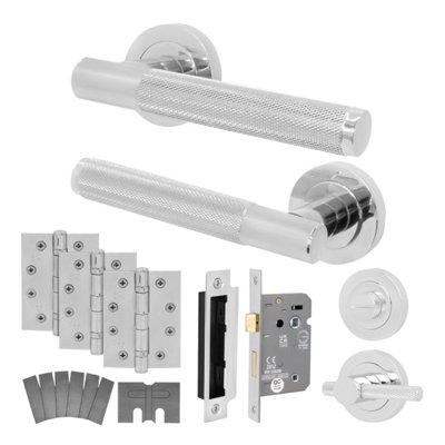 AFIT Chrome Fire Door Handle Bathroom Set Polished Fire Rated 80mm ...