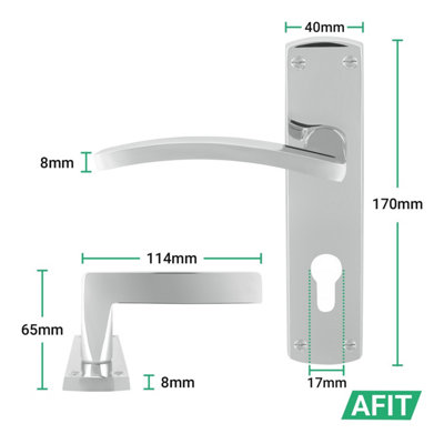 AFIT Chrome Fire Door Handle Euro Lock and Cylinder Set Polished Chrome ...