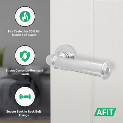 AFIT Chrome Fire Door Handle, Polished Chrome Internal Lever on Rose ...