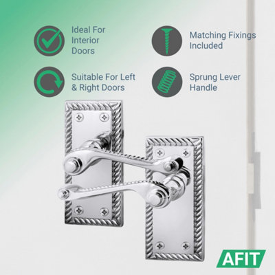 AFIT Chrome Georgian Door Handle on Backplate Latch Set Rope Edge for Internal Doors  PACK of 4 Polished