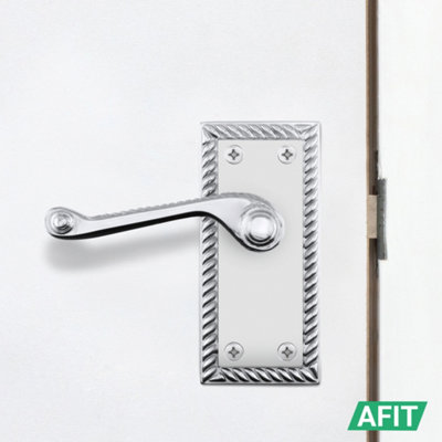 AFIT Chrome Georgian Door Handle on Backplate Latch Set Rope Edge for Internal Doors  PACK of 4 Polished
