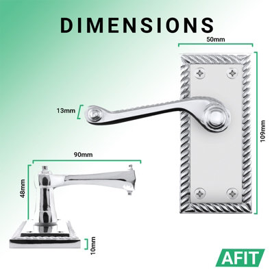 AFIT Chrome Georgian Door Handle on Backplate Latch Set Rope Edge for ...