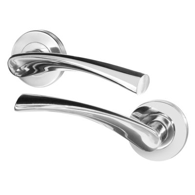 AFIT Chrome Internal Door Handle - 1 Pair Polished Chrome Lever on Rose Round Handles - Novi Range