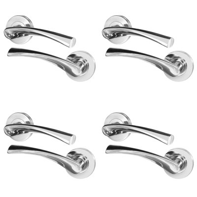 AFIT Chrome Internal Door Handle - 4 Pairs Polished Chrome Lever on Rose Round Handles - Novi Range