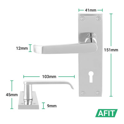 AFIT Chrome Lock Door Handles Set, 1 Pair Internal Victorian Straight Polished Chrome Backplate Handles, Sashlock 64mm