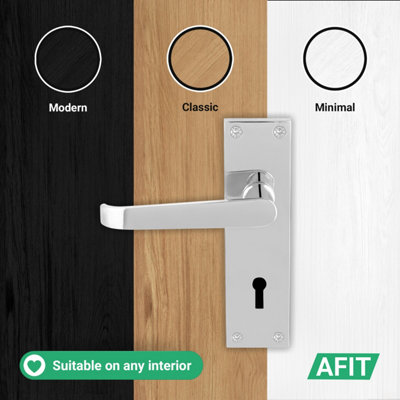 AFIT Chrome Lock Door Handles Set, 1 Pair Internal Victorian Straight Polished Chrome Backplate Handles, Sashlock 64mm