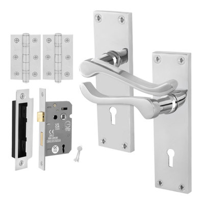 AFIT Chrome Scroll Door Handles with Lock, 1 Pair Internal Victorian ...
