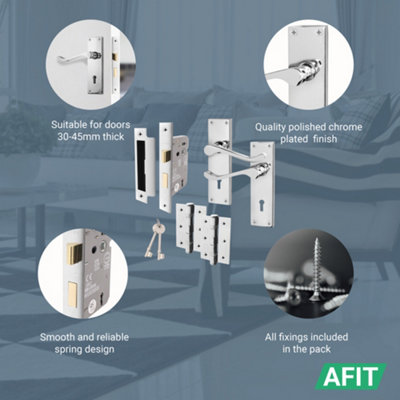 AFIT Chrome Scroll Door Handles with Lock, 1 Pair Internal Victorian ...