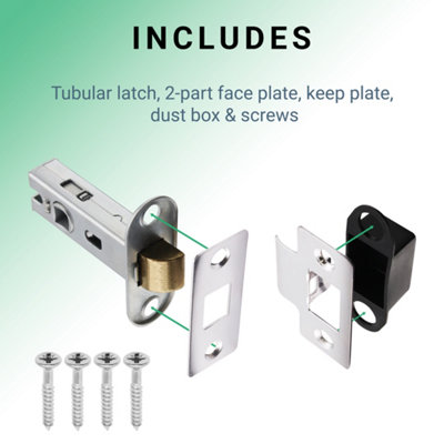 AFIT Chrome Tubular Door Latch for Internal Doors - 2.5 Inch / 64mm - Pack of 2 Polished Chrome Tubular Mortice Latches