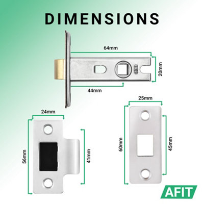 AFIT Chrome Tubular Door Latch for Internal Doors - 2.5 Inch / 64mm - Pack of 2 Polished Chrome Tubular Mortice Latches