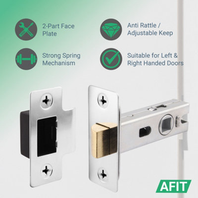 AFIT Chrome Tubular Door Latch for Internal Doors - 3 Inch / 76mm - Pack of 2 Polished Chrome Tubular Mortice Latches