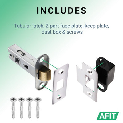 AFIT Chrome Tubular Door Latch for Internal Doors - 3 Inch / 76mm - Pack of 2 Polished Chrome Tubular Mortice Latches