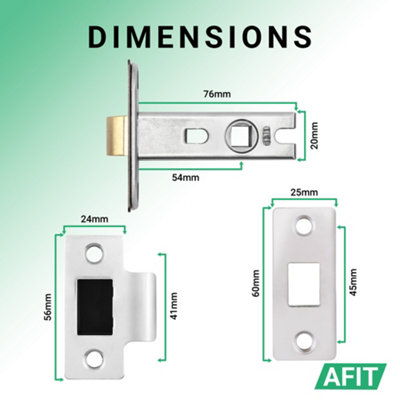 AFIT Chrome Tubular Door Latch for Internal Doors - 3 Inch / 76mm - Pack of 2 Polished Chrome Tubular Mortice Latches