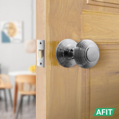 AFIT Chrome Tubular Door Latch for Internal Doors - 3 Inch / 76mm - Pack of 2 Polished Chrome Tubular Mortice Latches
