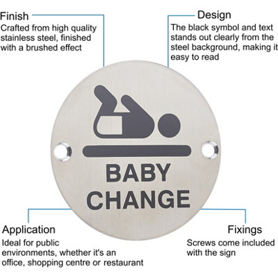 AFIT Circular Baby Change Sign 76mm x 1.5mm Screw Fixed