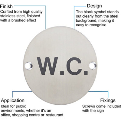 AFIT Circular WC Sign 76mm x 1.2mm Screw Fixed