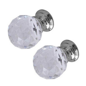 AFIT Clear Facetted Glass Cabinet Cupboard Knob - 25mm - Polished Chrome - Pack of 2