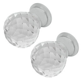AFIT Clear Facetted Glass Cabinet Cupboard Knob - 40mm - Satin Nickel - Pack of 2