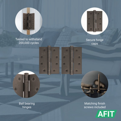 AFIT Dark Bronze Door Hinges - 4 Inch / 102mm Internal Fire Door